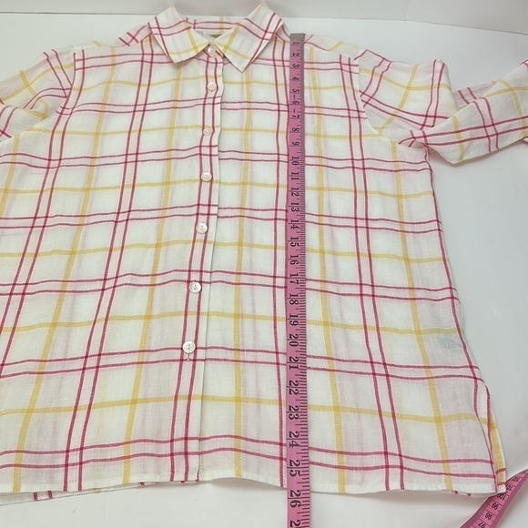 Talbots Irish Linen Windowpane Button Up Shirt Size 10 Long Sleeve Pink … - Picture 10 of 12
